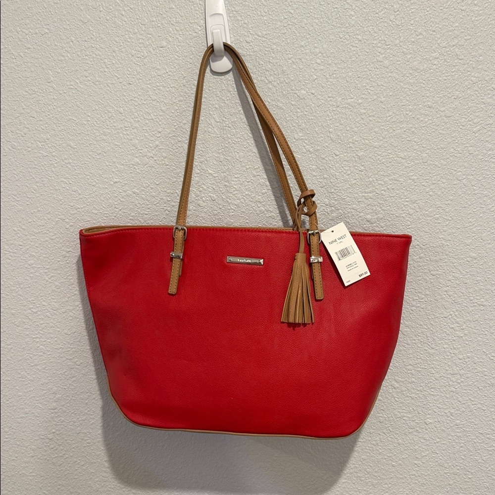 Nine West Red and Tan Tote Bag